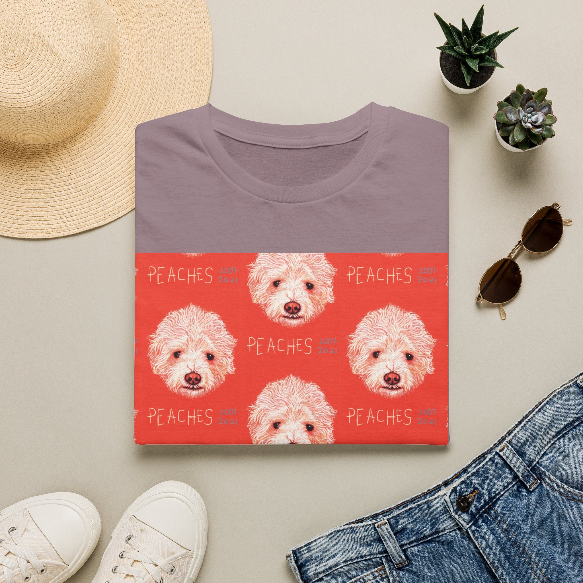 Multi-Peaches memorial dog portrait T-Shirt