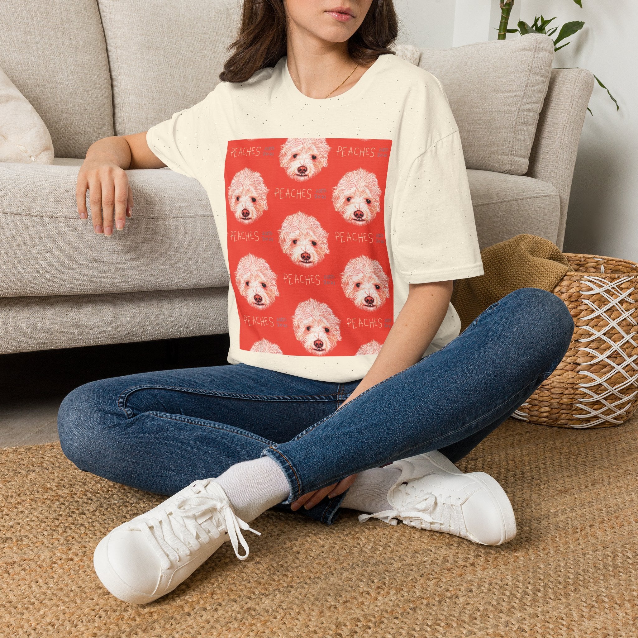 Multi-Peaches memorial dog portrait T-Shirt