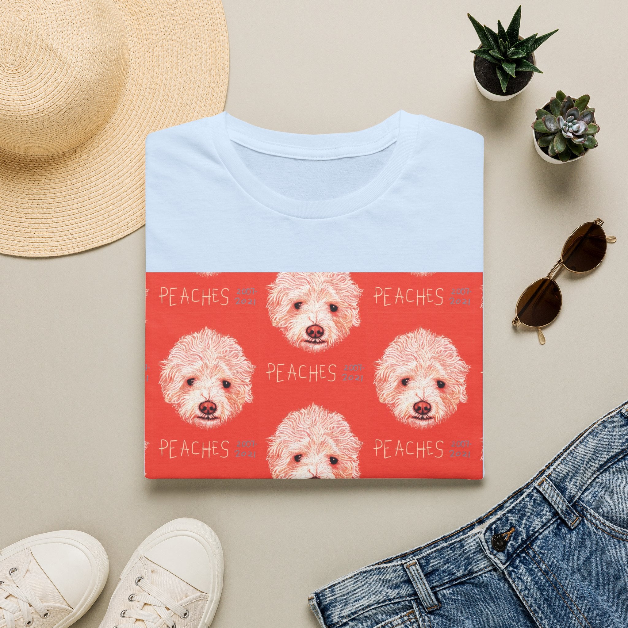 Multi-Peaches memorial dog portrait T-Shirt