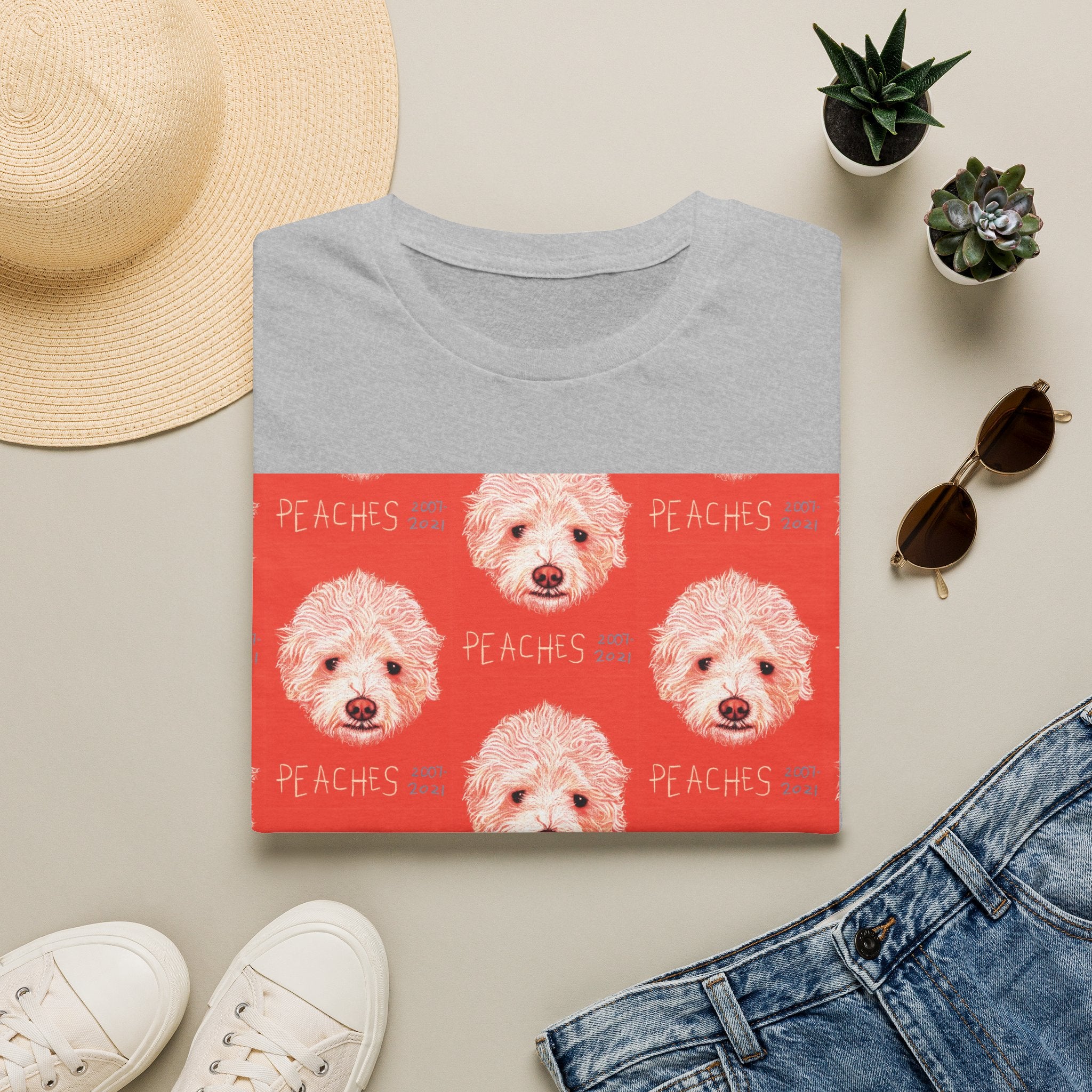 Multi-Peaches memorial dog portrait T-Shirt