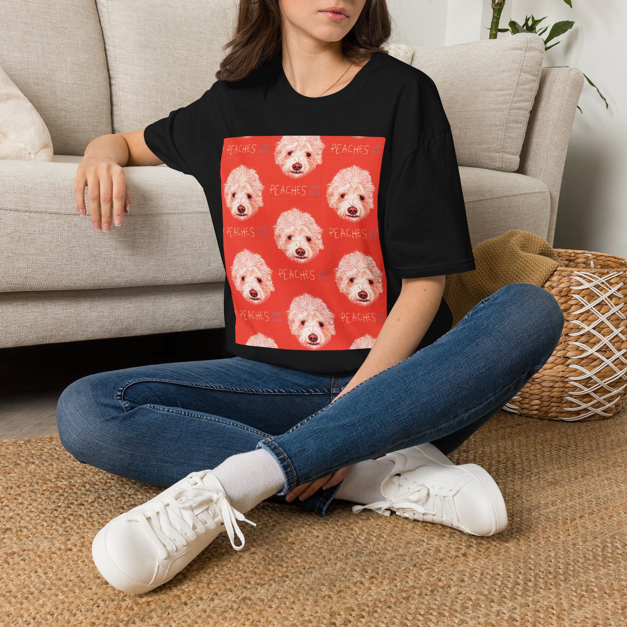 Multi-Peaches memorial dog portrait T-Shirt