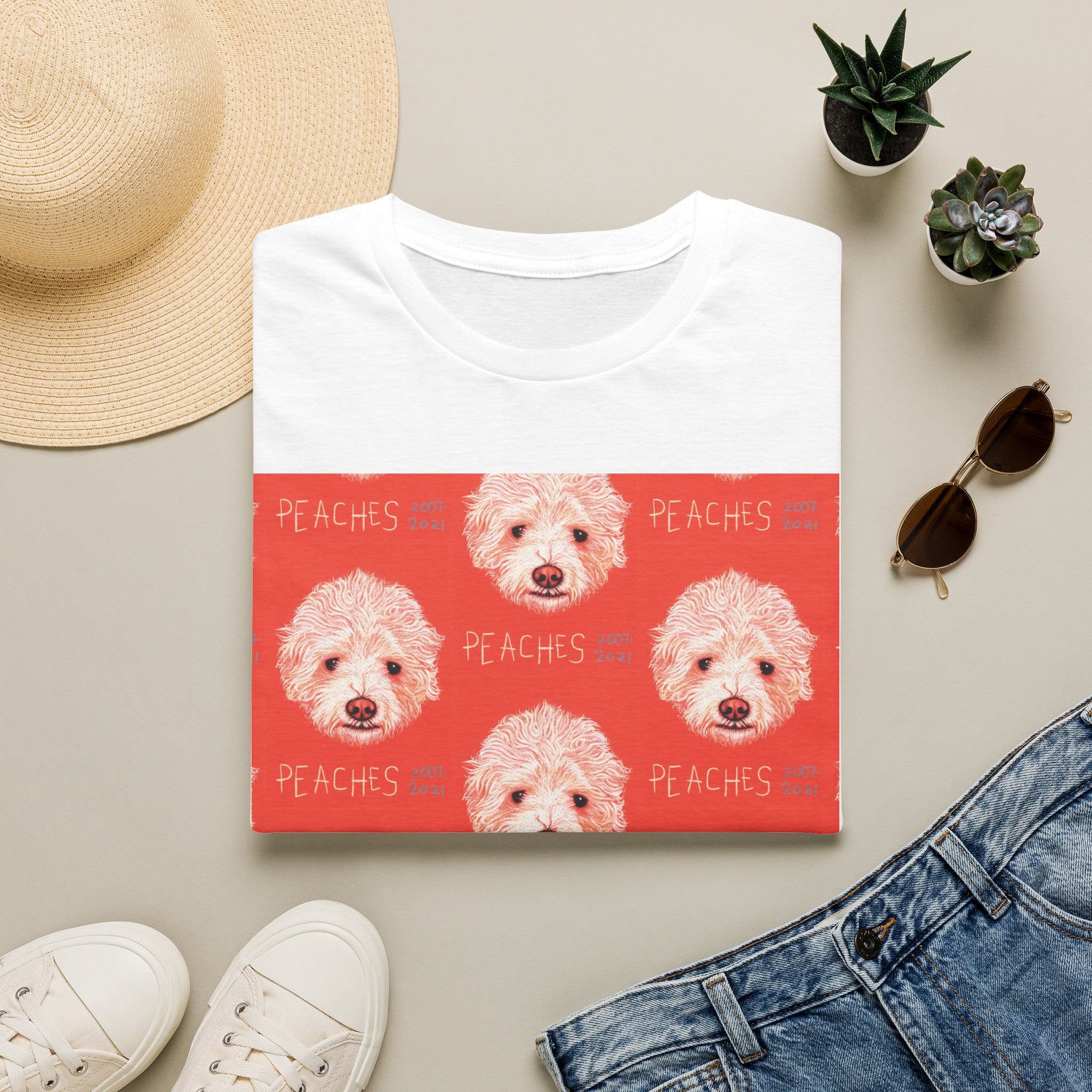 Multi-Peaches memorial dog portrait T-Shirt