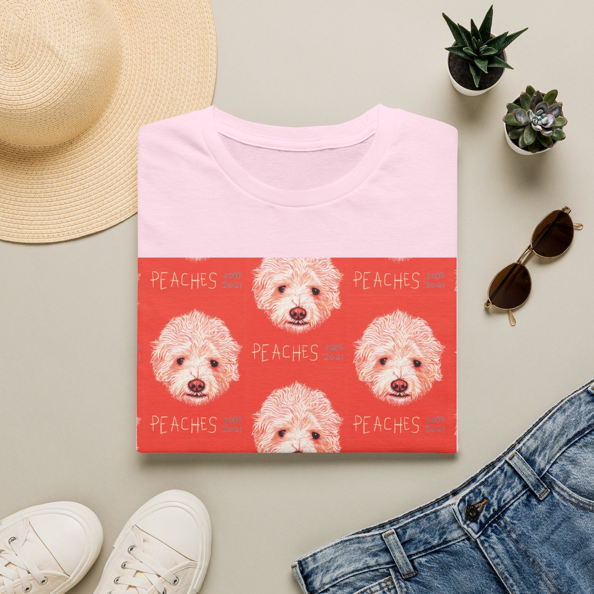 Multi-Peaches memorial dog portrait T-Shirt