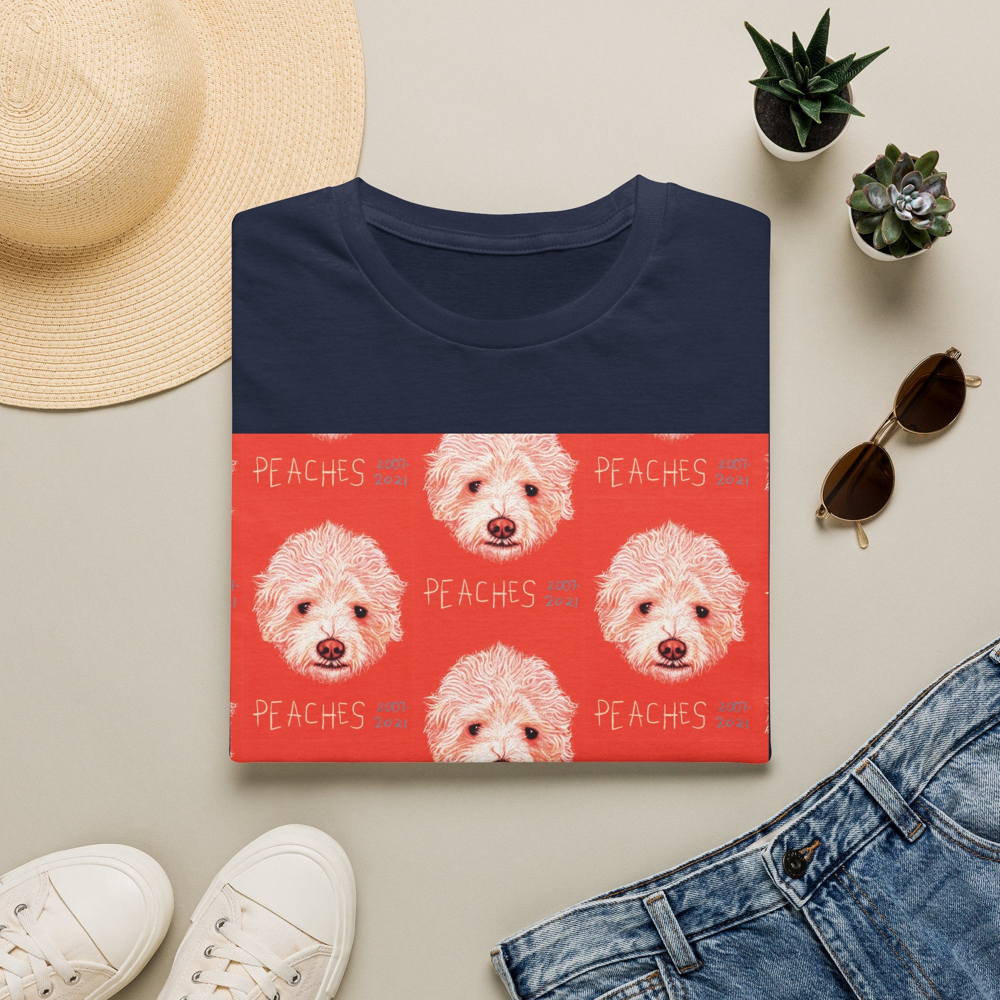 Multi-Peaches memorial dog portrait T-Shirt