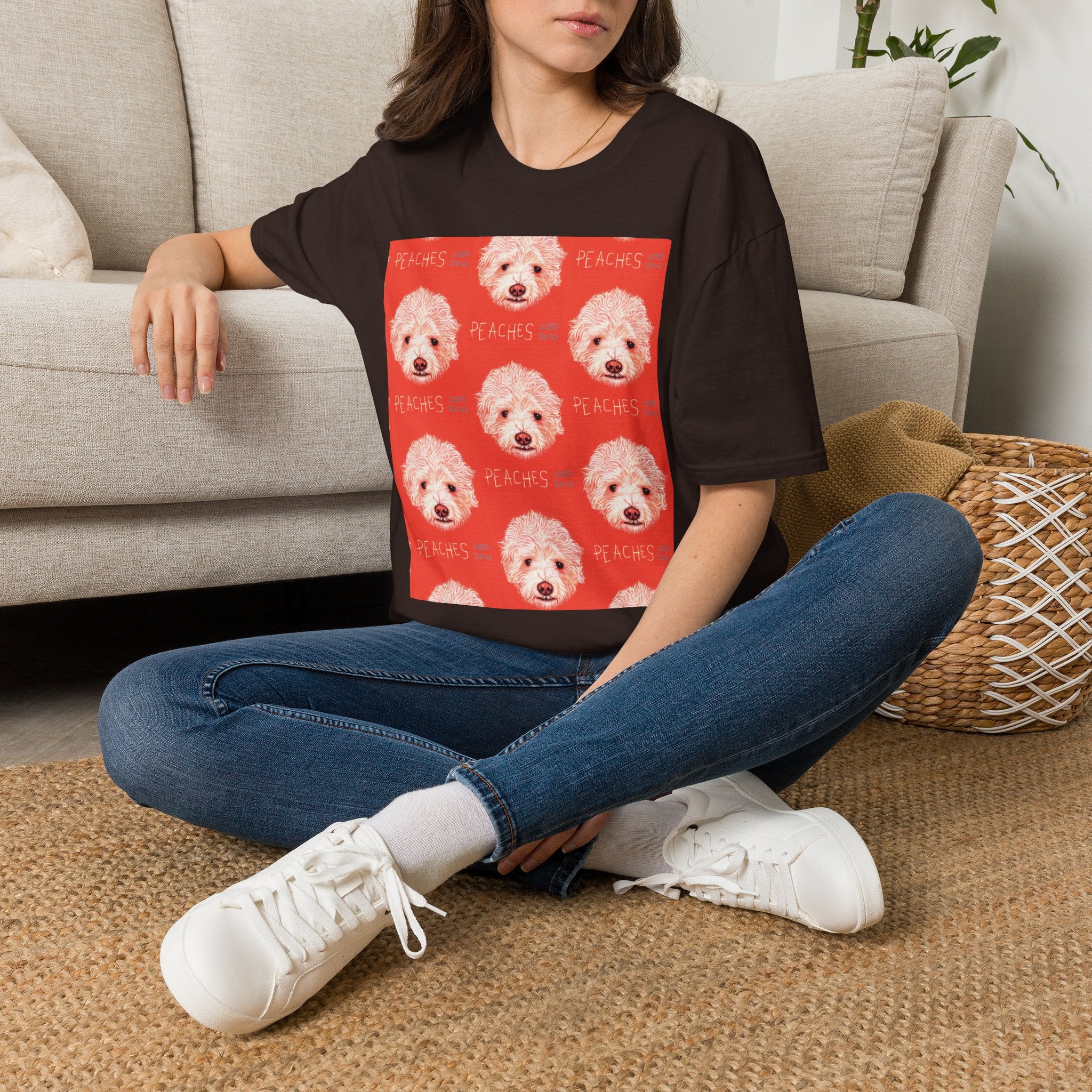 Multi-Peaches memorial dog portrait T-Shirt